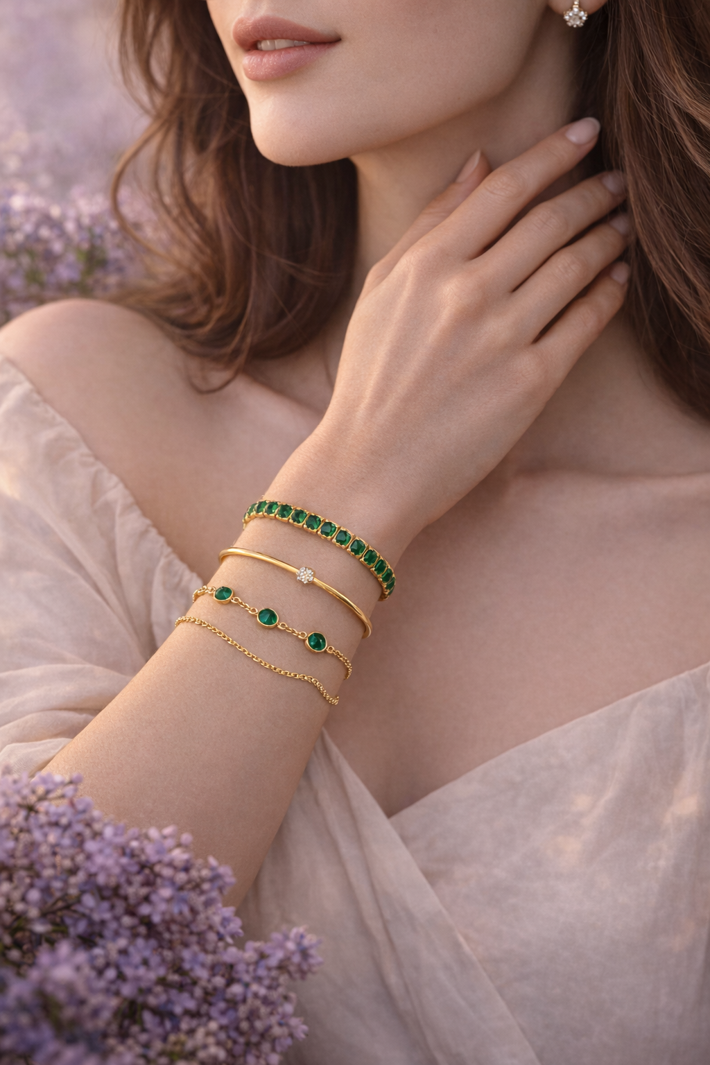 Set Coordinato di Bracciali Émeraude Lumière - con pietre di Quarzo Verde