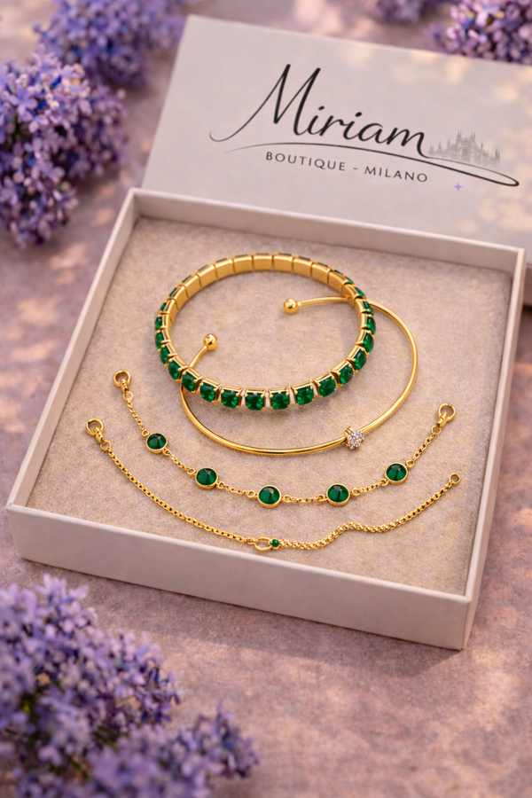 Set Coordinato di Bracciali Émeraude Lumière - con pietre di Quarzo Verde