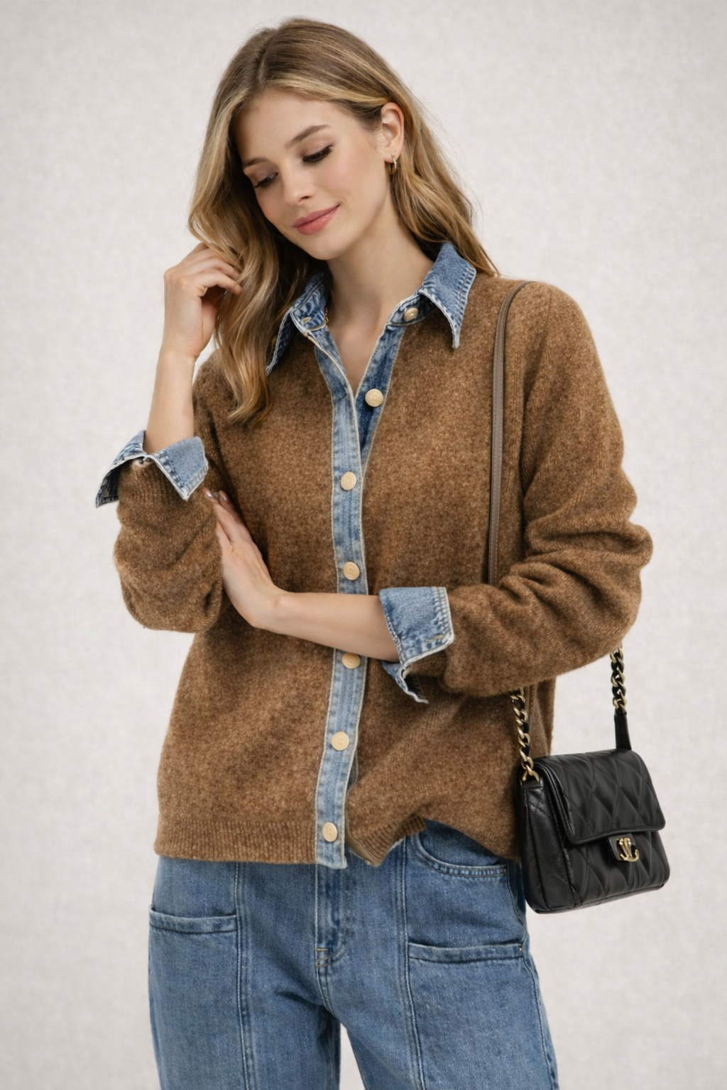 Camicia in Maglia e dettagli Jeans - Cotone Naturale